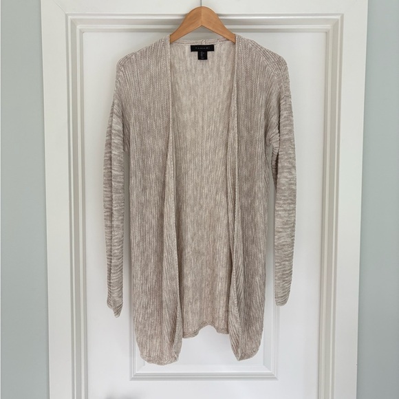 Tahari Linen Blend Long Open Cardigan Size L Beachy Coastal - Picture 1 of 8